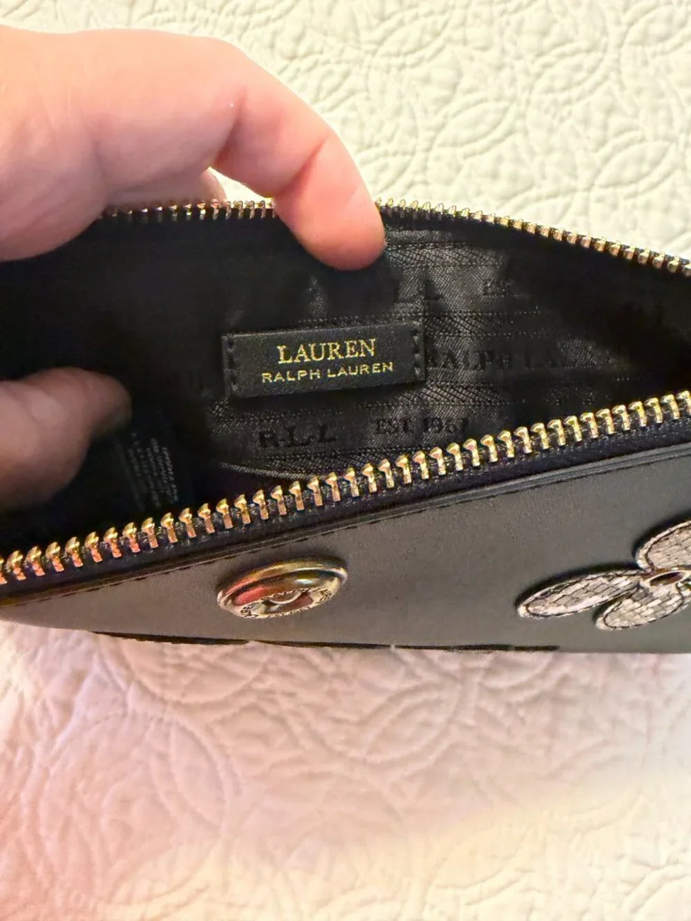 Ralph Lauren Leather and Faux Snake Skin Clutch with Floral Design